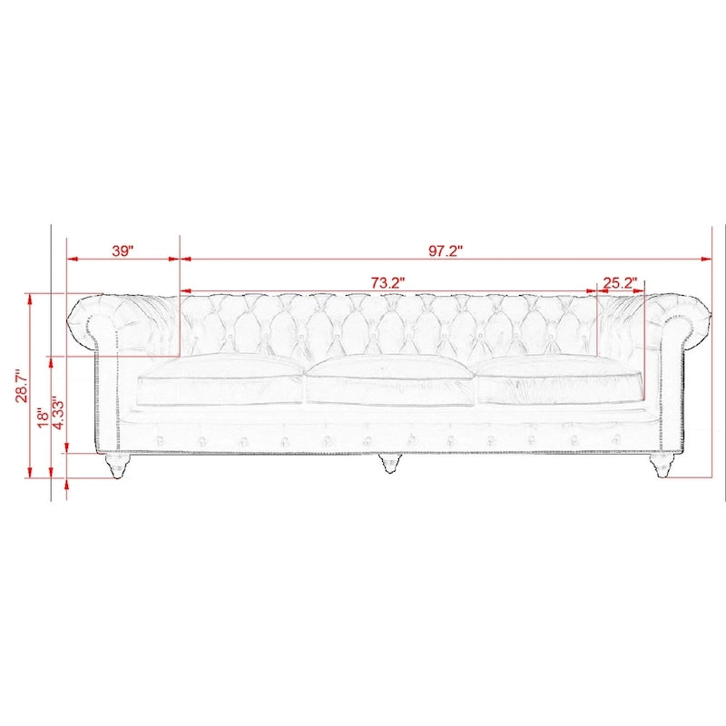 Canapé chesterfield capitonné Pasargad Home Paris Club, marron - 28,7 H x 97,2 L x 39 P