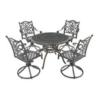 Ensemble de salle à manger d'extérieur 5 pièces en fonte d'aluminium avec 4 chaises pivotantes
