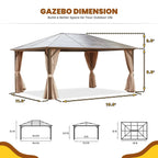 Tonnelle EROMMY à toit rigide, pergola extérieure avec double toit, moustiquaire et rideaux, auvent robuste pour patio, jardin, fête au bord de la piscine