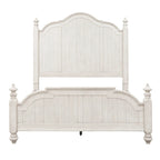 Lit à baldaquin Queen de style campagnard – Blanc antique avec dessus châtaigne