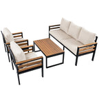 Ensemble de canapés d'extérieur 4 pièces pour 5 personnes avec table basse en bois massif et coussins amovibles
