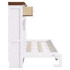 Lit escamotable double avec 3 tiroirs, armoire murale pliable, blanc