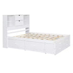 Lit plateforme Queen/King en pin avec tête de lit de rangement et 8 tiroirs