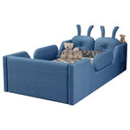 Lit plateforme double Whisen, cadre de lit rembourré pour enfants avec coussin lapin, barrières latérales amovibles