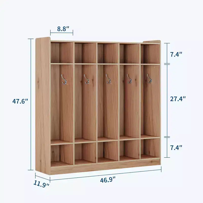 Vestiaire de classe 5 sections avec 10 casiers, organisateur de rangement avec 10 crochets pour la maison, l'école, la crèche, la maternelle