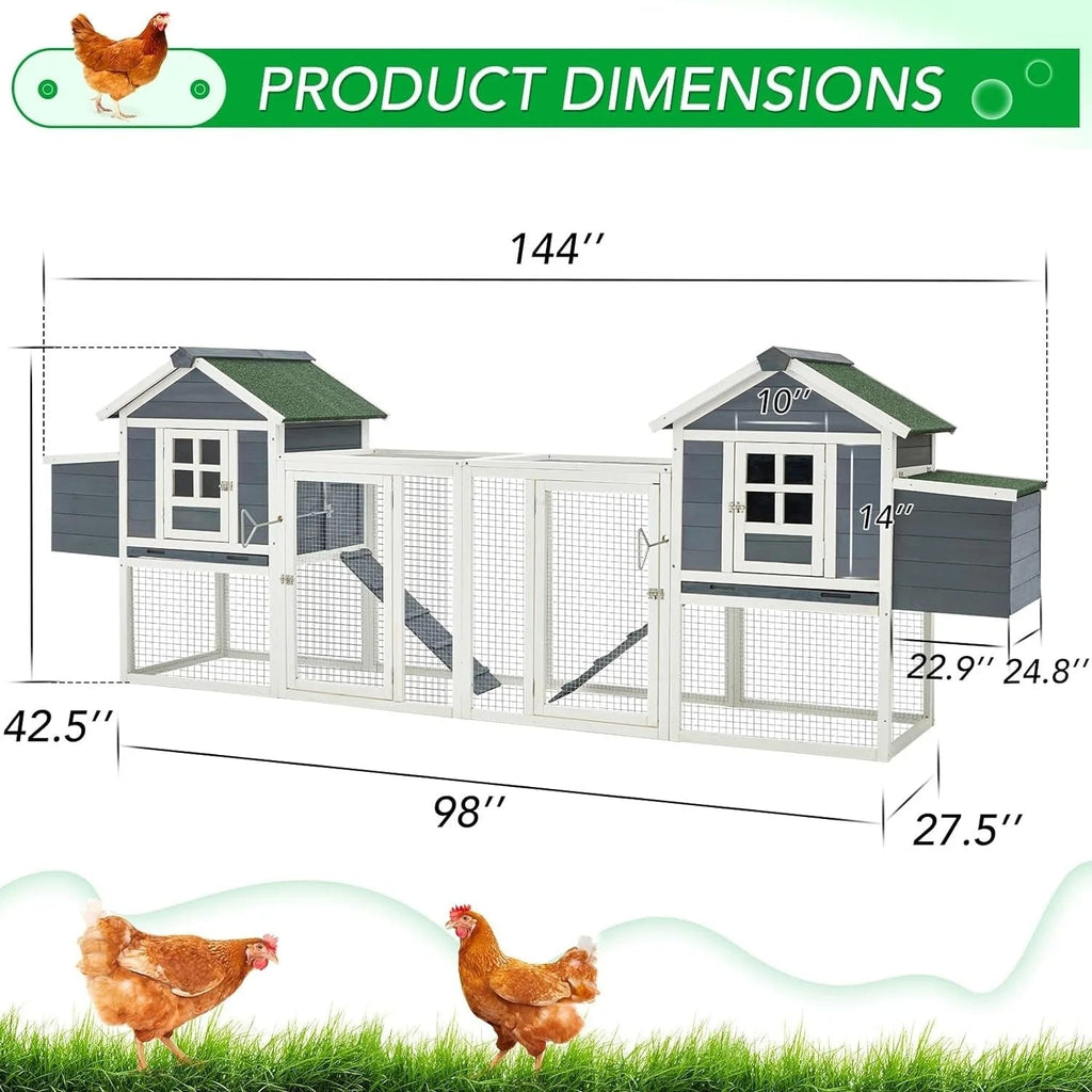 AECOJOY 144 Grand poulailler avec enclos, clapier en bois, cage pour volaille