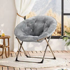 Fauteuil soucoupe, fauteuil moelleux en fausse fourrure, fauteuil lune avec structure métallique pliable, siège d'appoint floral