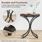 Petite table d'appoint ronde moderne, bout de canapé ou table de chevet avec structure en métal doré et plateau en bois d'ingénierie aspect marbre pour salon