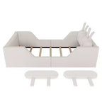 Lit plateforme double Whisen, cadre de lit rembourré pour enfants avec coussin lapin, barrières latérales amovibles