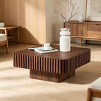 Table basse tambour artisanale moderne 31,5 po, carrée, piètement en MDF noyer