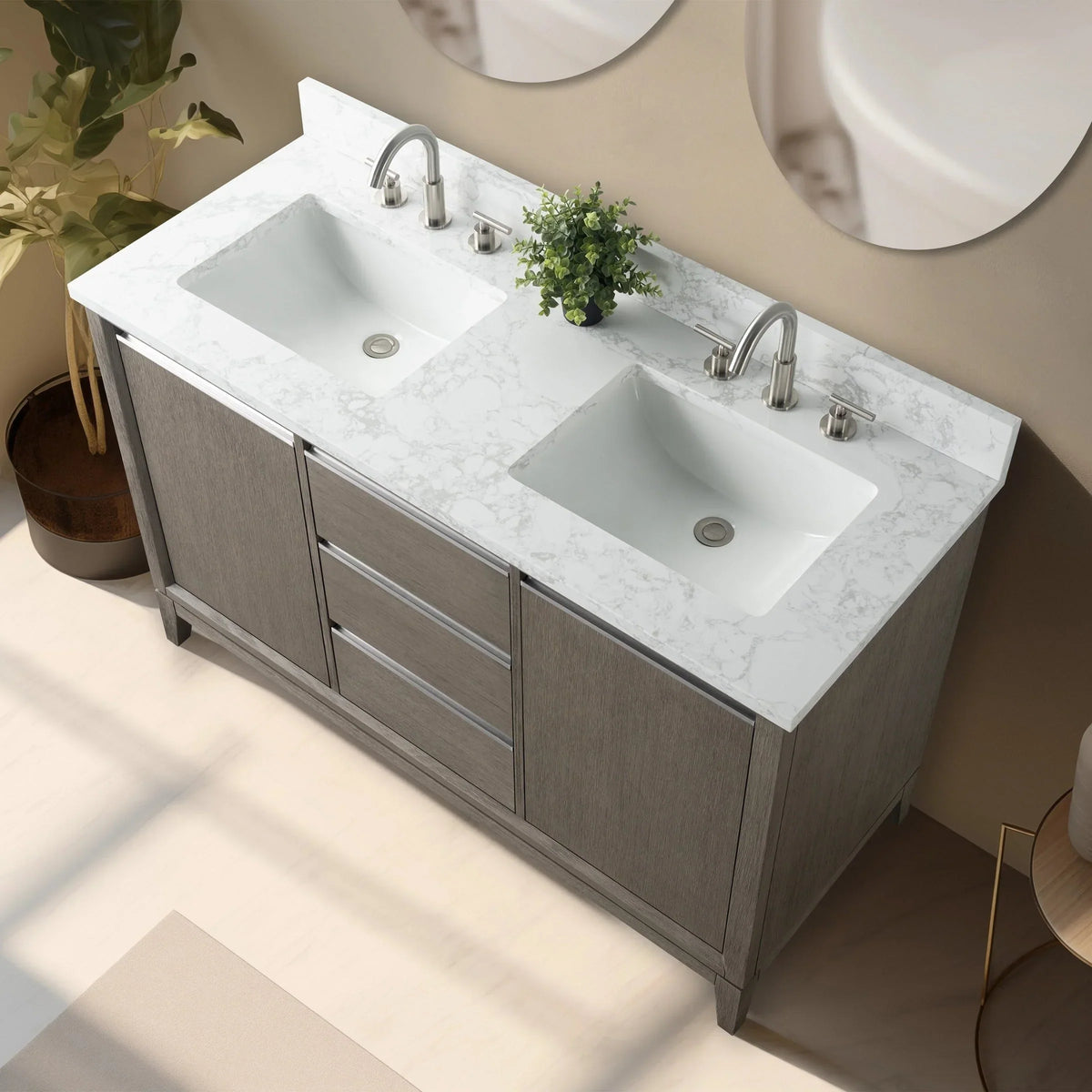 Meuble-lavabo Vanity Art avec évier en céramique et dessus en marbre reconstitué
