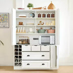 Armoire de cuisine autoportante haute Whisen 71, grand buffet de rangement pour salle à manger avec 4 portes pliantes, étagères et casiers à vin