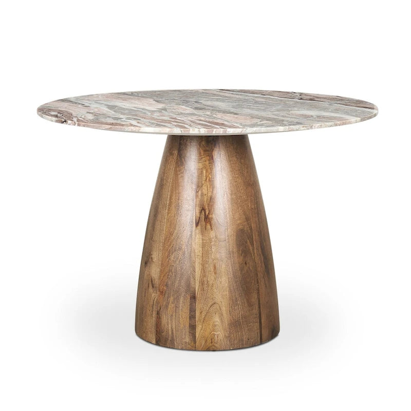 Table à manger ronde Allyson marron moyen avec piédestal en marbre rose - 42.0L x 42.0P x 30.0H