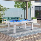 Table de billard Norwalk 2,13 m en ardoise, intérieure/extérieure, ensemble de salle à manger 6 places avec 4 bancs et accessoires, finition blanche
