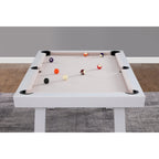 Table de billard Norwalk 2,13 m en ardoise, intérieure/extérieure, ensemble de salle à manger 6 places avec 4 bancs et accessoires, finition blanche