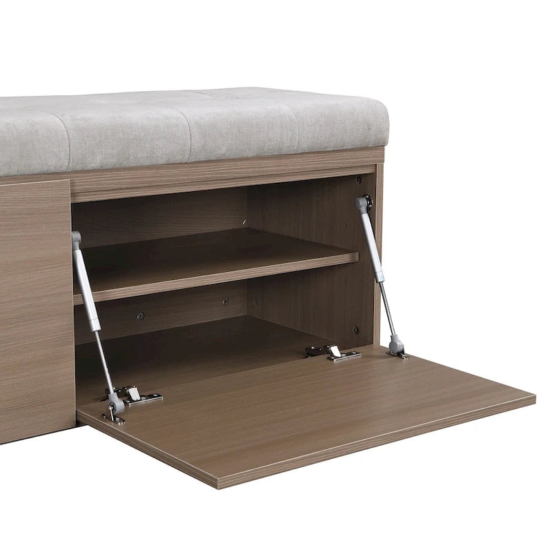 Banc de rangement pour chaussures, meuble à chaussures avec assise rembourrée et deux portes pour entrée