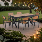 Ensemble de salle à manger extérieur extensible 7 pièces avec table extensible et 6 chaises avec accoudoirs