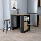 FM MOBILIER Îlot de cuisine Arial en mélaminé, noir/chêne naturel