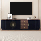 Meuble TV incurvé au sol de 70,8 po avec 3 tiroirs, meuble TV décoratif à 3 portes pour téléviseurs jusqu'à 80 po, console média