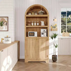 Armoire arquée haute de 183 cm, bibliothèque arquée à 5 niveaux avec doubles portes et étagère réglable, bibliothèque en bois avec rangement pour bureau à domicile