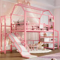 Lit mezzanine cabane avec toboggan et escalier de rangement - Cadre métallique pour enfants et adolescents