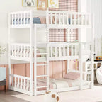 Lit superposé triple pour enfants, lit superposé trois places détachable avec échelle et barrière de sécurité, se sépare en 3 lits