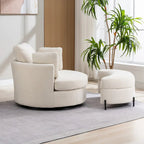 Fauteuil d'appoint pivotant rembourré 42,3 W avec 4 oreillers et pouf de rangement demi-lune