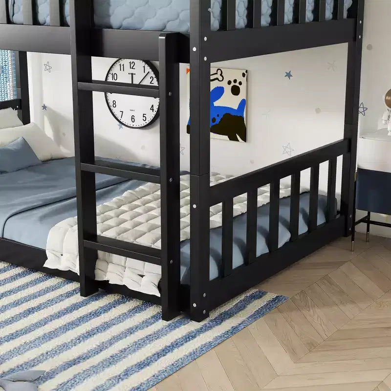 Lit superposé triple pour enfants, lit superposé trois places détachable avec échelle et barrière de sécurité, se sépare en 3 lits