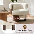Fauteuil tonneau pivotant à 360° Whisen avec design sculptural en bois cintré, structure en bois massif, 32 po de largeur, polyvalent pour le salon et la chambre à coucher