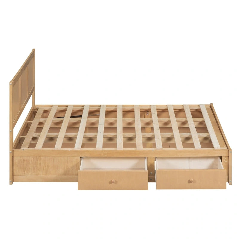 Lit plateforme en bois avec rangement inférieur et 2 tiroirs