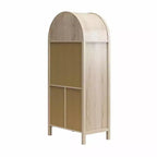 Meuble de Rangement Bohème à Arches avec 2 Portes en Faux Rotin, 5 Étagères Réglables pour Salon, Cuisine, Beige