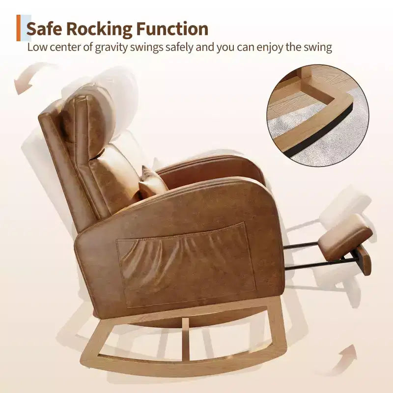 Fauteuil à bascule moderne avec oreiller et poches latérales, pour salon, chambre à coucher
