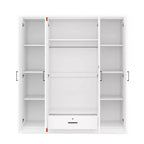 Armoire 4 portes en bois avec tringle, 1 tiroir et étagères de rangement