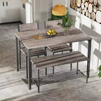 Ensemble table à manger 4 pièces Costway, bureau rustique, 2 chaises et banc avec étagère de rangement