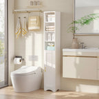 VECELO Armoire de salle de bain étroite de 180 cm de haut, en bois massif, 8 étagères, meuble de rangement autonome