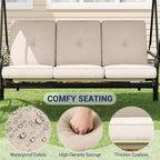 Balançoire de jardin convertible 2-en-1 à 3 places avec auvent réglable, lit de balançoire de patio avec support, coussins épais et porte-gobelets, pour jardin, cour ou porche
