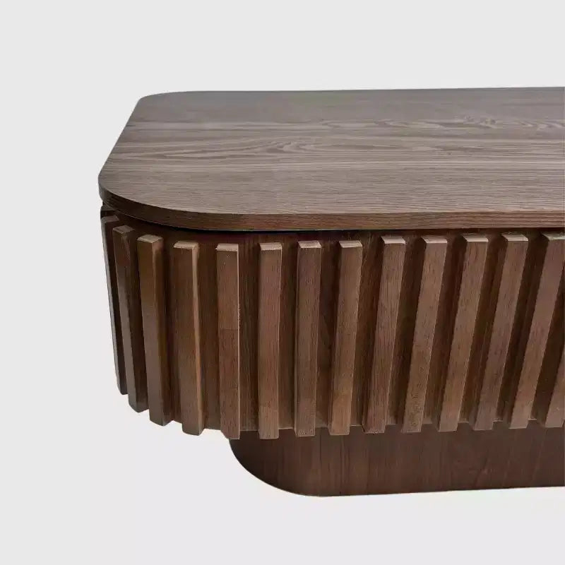 Table basse relevable cannelée JVNOXK 38,6 po avec rangement, table d'appoint moderne à hauteur réglable en placage de bois massif pour salon, chambre à coucher, noyer