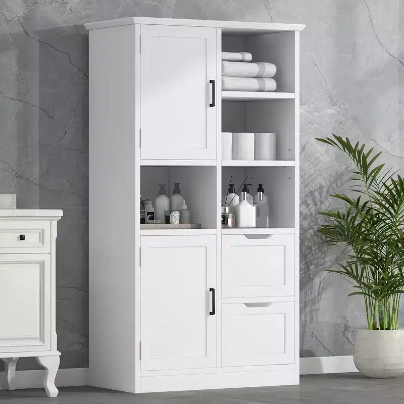 Meuble de rangement haut pour salle de bain 62", armoire de rangement sur pied avec tiroir et étagère réglable, meuble de rangement garde-manger pour salle de bain et salon