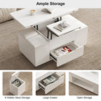 Table basse relevable pliable avec 4 tabourets et rangement