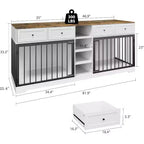 82 Meubles doubles pour cage de chien, grande niche d'intérieur pour 2 chiens, meuble TV en bois robuste avec 4 tiroirs et étagères
