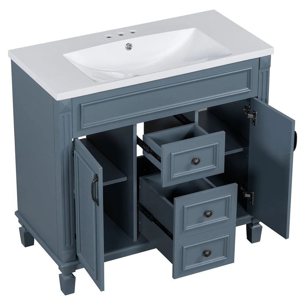 Meuble-lavabo moderne de 36 po avec vasque et armoire à miroir, 2 portes et 2 tiroirs