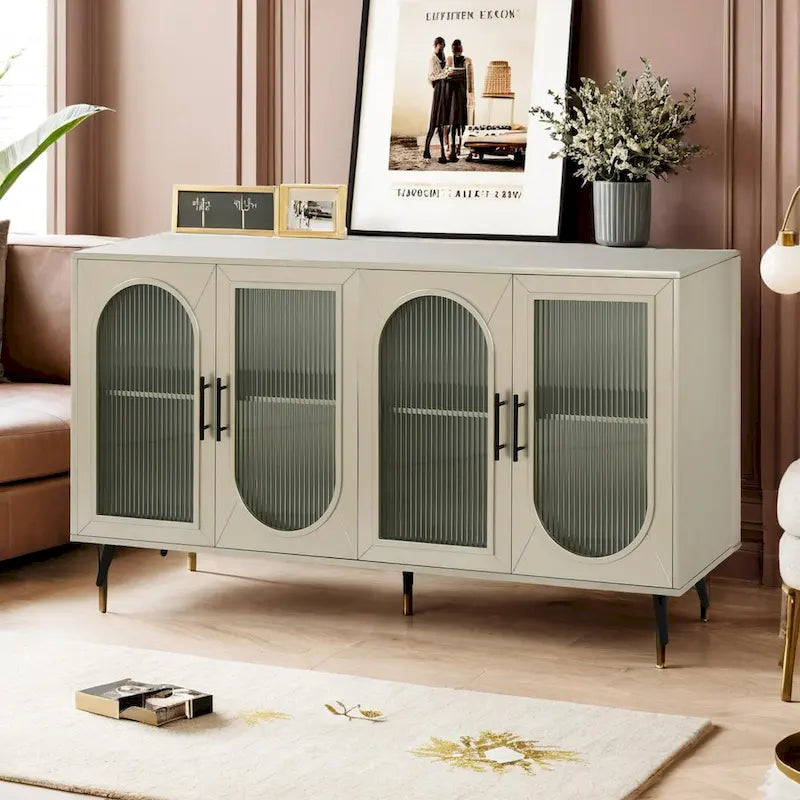 Meuble TV pour téléviseur de 65 pouces et plus, meuble TV en bois avec placard de rangement et étagères réglables, console multimédia pour salon ou chambre