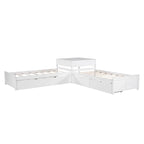 Lit plateforme moderne blanc en forme de L pour deux personnes avec lit gigogne et tiroirs pour chambre à coucher