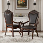 Chaises de salle à manger avec accoudoirs Eugene de Furniture of America, en bois massif traditionnel, avec garniture cloutée et pieds cabrioles (Lot de 2)