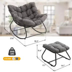 Fauteuil à bascule Heynemo pour patio avec ottoman, fauteuil à bascule œuf intérieur/extérieur avec coussins, fauteuil de salon en métal, fauteuil papasan surdimensionné, fauteuil de lecture