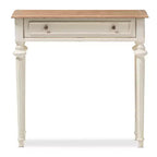 Table console style provincial français en marqueterie, chêne patiné et bois vieilli - Blanc - Baxton Studio : Vintage, pieds sculptés
