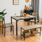 Ensemble table à manger 4 pièces Costway, bureau rustique, 2 chaises et banc avec étagère de rangement