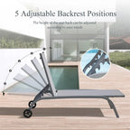 Chaise longue – Lot de 2, chaises longues avec roulettes, chaises longues avec 5 positions réglables, chaises de piscine (2 chaises longues)