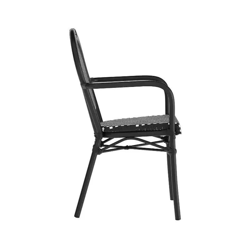 Lot de 4 chaises bistrot Lourdes Thonet empilables avec accoudoirs, en rotin PE et cadre en aluminium, pour l'intérieur et l'extérieur, de la marque Flash Furniture