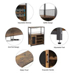 Meuble Bar à Vin Industriel Gris à 3 Niveaux (12+ Bouteilles) 91,4 cm H x 61 cm L x 38,1 cm P, Casier Détachable, 9 Supports à Verres et Étagères Réglables pour Maison/Bar